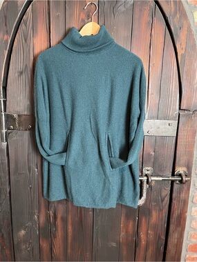 Garnet Hill Teal Turtleneck Pocket Sweater